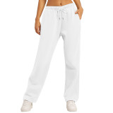 Cross-border e-commerce Amazon 2025 European and American unisex solid color casual loose fleece-lined high-waisted sweatpants