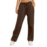 Cross-border e-commerce Amazon 2025 European and American unisex solid color casual loose fleece-lined high-waisted sweatpants