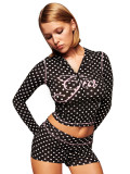 HR26011 European and American fashion women's printed hooded long-sleeve shorts set with thumb loops and micro-flared two-piece pants set for women