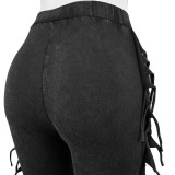 HR24049 European and American casual women's clothing, cotton washed distressed fringed stretchy slim-fit flared pants