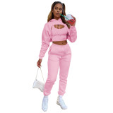 HR8193 European and American fashion women's clothing, fleece-lined drawstring hoodie with cotton vest and jogger pants three-piece set