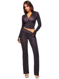 HR25071 European and American fashion women's clothing cross-border supply printed hooded long-sleeve thumb-hole micro-flare two-piece set
