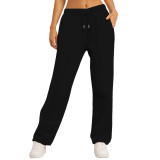 Cross-border e-commerce Amazon 2025 European and American unisex solid color casual loose fleece-lined high-waisted sweatpants