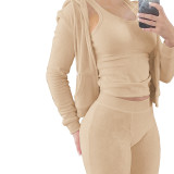 HR8235 European and American women's clothing, best-selling item on the international platform, new autumn and winter collection, double-sided fleece vest with hood, three-piece set
