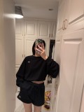 In stock 26 Spring/Autumn new short round-neck long-sleeve sweatshirt + drawstring shorts, casual loose fit, suitable for everyday wear