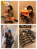 In stock, 25 autumn collection egg brand Korean style color-block striped round-neck long-sleeve sweater, loose, comfortable, slimming, versatile top
