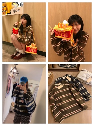 In stock, 25 autumn collection egg brand Korean style color-block striped round-neck long-sleeve sweater, loose, comfortable, slimming, versatile top