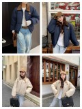 In stock 2025 winter egg retro Korean Dongdaemun corduroy color-blocked lapel cotton jacket casual loose versatile