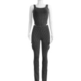 HR24055 European and American casual women's clothing, autumn and winter style, elastic twisted high-waisted jumpsuit and workwear pants set