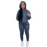 HR8197 European and American women's clothing, independent website supply, autumn and winter fleece-lined drawstring hooded two-piece set