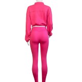 HR24047 European and American casual women's clothing, two-piece set with zipper, elastic buckle, waist-cinching, and drop-shoulder sleeves