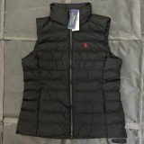 In stock 2025 Winter RL Ralph Lauren Embroidered Stand Collar Double Zipper Vest Cotton Coat Black and White Couple's Matching Style