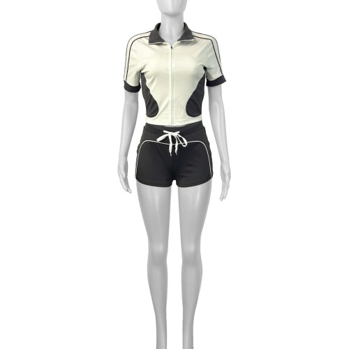 HR25011 European and American women's clothing, new summer style, slim-fit two-piece top and sports short-sleeve shorts set