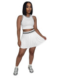 HR25030 European and American fashion women's clothing sleeveless crop top + pleated short skirt sports fashion set