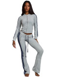 HR25067 European and American fashion women's clothing, German velvet zippered drawstring side-striped micro-flared long pants two-piece set