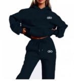 New cross-border American-style women's clothing, hooded fleece-lined autumn and winter sweatshirt and sweatpants, casual letter-print multi-color set