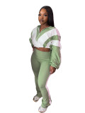HR25015 European and American women's clothing, elastic waistband, color block splicing, contrasting color, sporty casual two-piece pants set