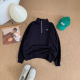 In-stock new model as worn by Kim Ji-soo, round-neck zippered couple's quarter-zip loose-fitting sports top, trendy