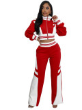 HR24070 European and American women's clothing, double-layer ribbed color-blocked contrasting wide-leg micro-flared pants two-piece set