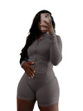 HR24068 Bestseller Extension Spring New Style European and American Sports Casual Sexy Tight-Fitting Long-Sleeve Shorts Two-Piece Set