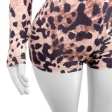 HR25013 European and American fashion women's clothing, new cross-border style, spicy girl leopard print long pants, shorts, zipper printed jumpsuit