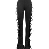 HR24049 European and American casual women's clothing, cotton washed distressed fringed stretchy slim-fit flared pants
