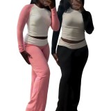 HR24061 European and American women's clothing, cross-border supply, color-blocked tight-fitting high-waisted slim-fit trousers with fleece lining set