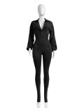 HR24102 European and American fashion women's clothing, washed and distressed, sexy deep V tight-fitting long-sleeve autumn and winter jumpsuit