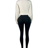 HR25081 European and American fashion women's drawstring waist nylon top and yoga pants sports casual two-piece set