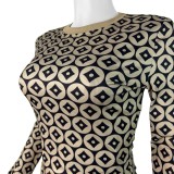 HR25017 European and American fashion women's clothing, sexy slim-fit coin print long-sleeve round-neck shorts two-piece set