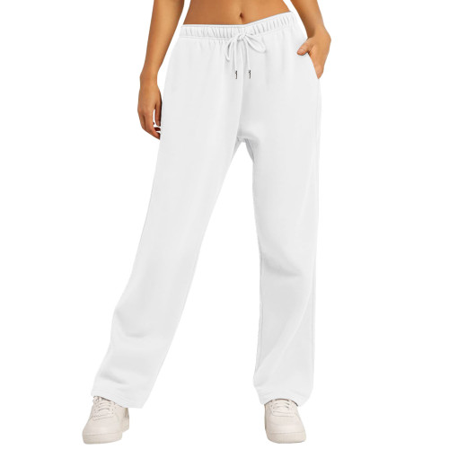 Cross-border e-commerce Amazon 2025 European and American unisex solid color casual loose fleece-lined high-waisted sweatpants
