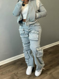 HR88003 European and American fashion women's clothing, stretch denim fabric, multi-pocket workwear style denim pants