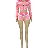 HR25032 European and American fashion women's printed long-sleeve halter neck wrap chest strap hot pants sports three-piece set for women