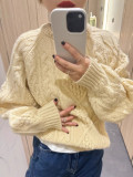 In stock 2025 Autumn FARVEN Sweater, round neck, diamond knit pullover, loose, casual, warm, comfortable, versatile, high-quality