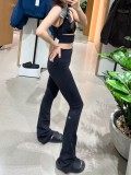 Yoga pants with reflective lettering, high-waisted, slightly flared, butt-lifting, tight-fitting, comfortable long pants for outdoor wear