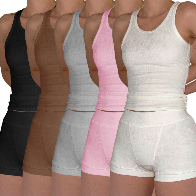 HR23050 European and American women's clothing, cross-border supply, comfortable casual cotton ribbed solid color two-piece set