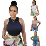 HR23034 European and American women's clothing, super stretchy ribbed fabric, fashionable item, solid color versatile tank top jumpsuit