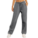 Cross-border e-commerce Amazon 2025 European and American unisex solid color casual loose fleece-lined high-waisted sweatpants