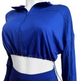 HR24059 European and American women's clothing, cross-border sexy drawstring waist-cinching crop top and high-waisted tight-fitting pants two-piece set