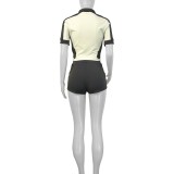 HR25011 European and American women's clothing, new summer style, slim-fit two-piece top and sports short-sleeve shorts set