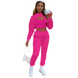 HR8193 European and American fashion women's clothing, fleece-lined drawstring hoodie with cotton vest and jogger pants three-piece set