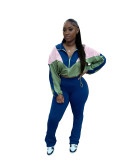 HR24060 European and American sports casual women's clothing, cross-border supply, color-blocked, cropped, high-waisted, slightly flared two-piece set