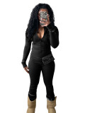 HR24066 European and American women's clothing, sporty casual tight-fitting zippered low-waist flared fleece-lined suit