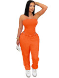 HR25082 European and American women's clothing, washed and distressed strapless slim-fit jumpsuit, loose-fitting two-piece set with leggings