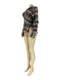 HR25070 European and American fashion women's plaid casual sexy pullover V-neck shirt with folded sleeves and slit
