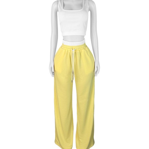 HR25021 European and American women's clothing, new summer style, high-waisted wide-leg pants set with double waistband design
