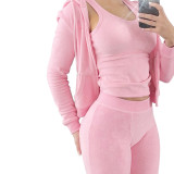 HR8235 European and American women's clothing, best-selling item on the international platform, new autumn and winter collection, double-sided fleece vest with hood, three-piece set
