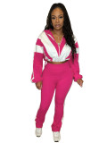 HR25015 European and American women's clothing, elastic waistband, color block splicing, contrasting color, sporty casual two-piece pants set