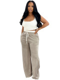 HR25021 European and American women's clothing, new summer style, high-waisted wide-leg pants set with double waistband design