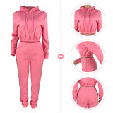 HR8201 European and American women's clothing, spring and winter fleece-lined sports casual set, hoodie + jogger pants two-piece set